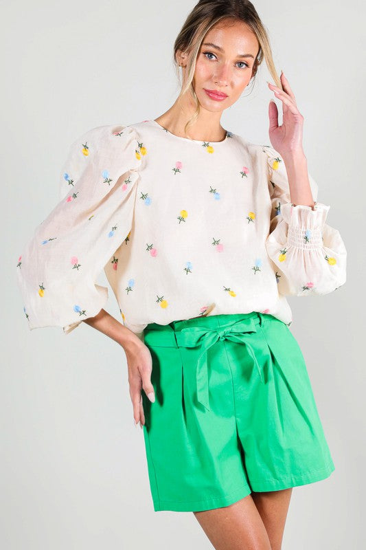 Flower Embroidered Organza Top