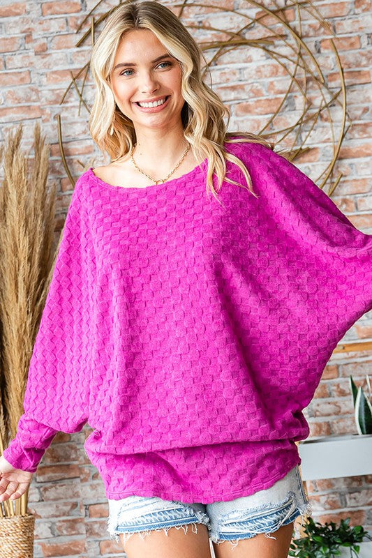 Checker Texture Dolman Sleeve Top