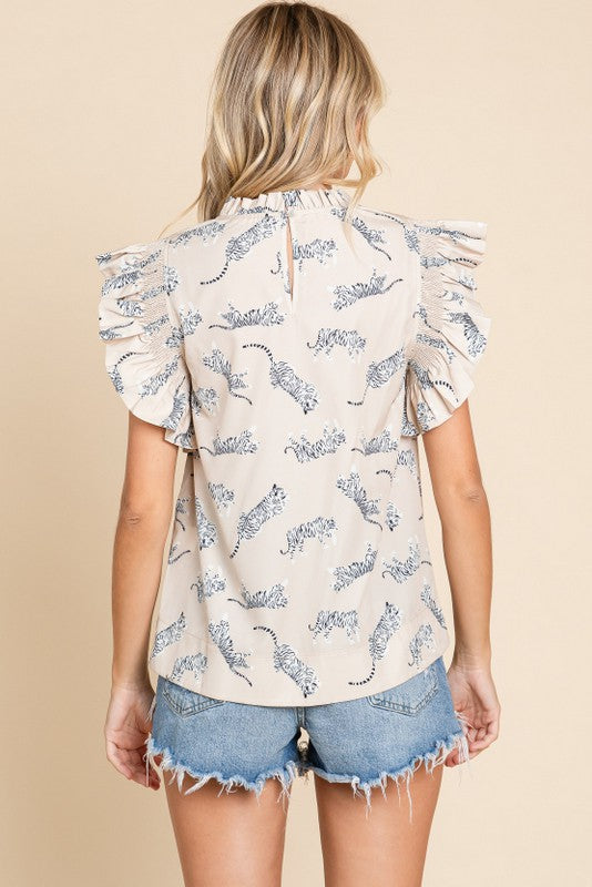 Tiger Ruffle Sleeve Top