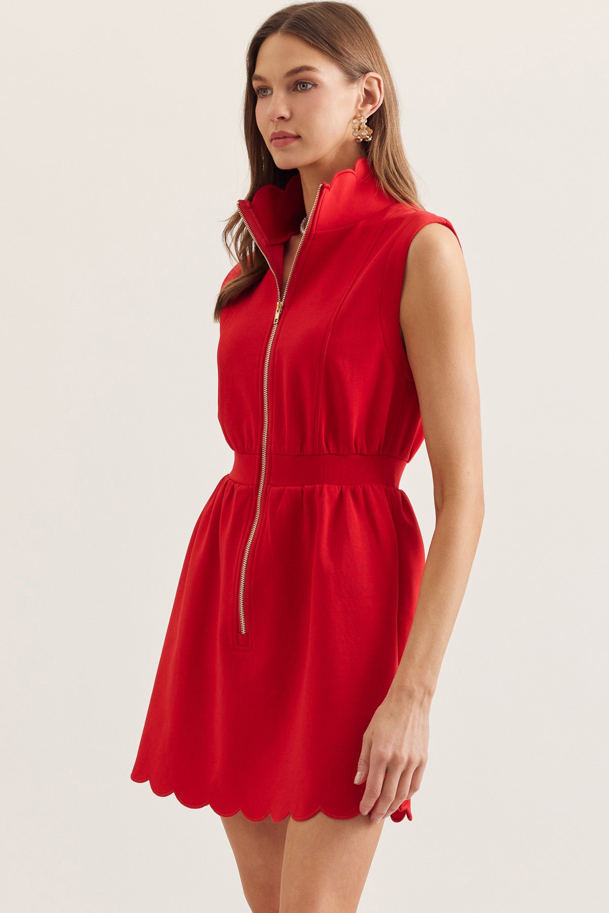 Scalloped Zip Up Mini Dress