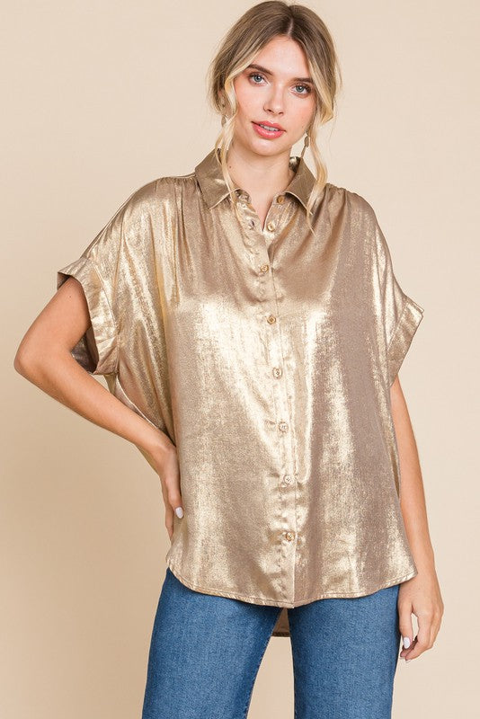 Metallic Collared Button Up