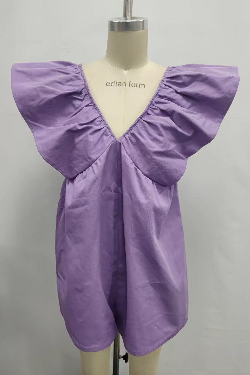 V-Neck Ruffle Sleeve Romper