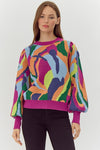 Abstract Print Pullover Sweater