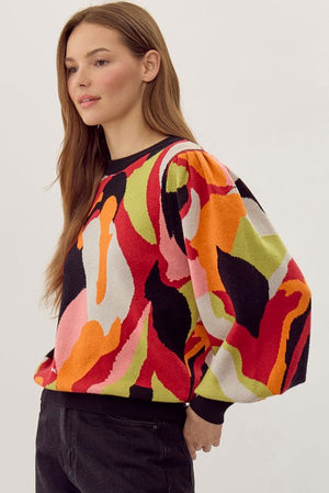 Abstract Print Pullover Sweater