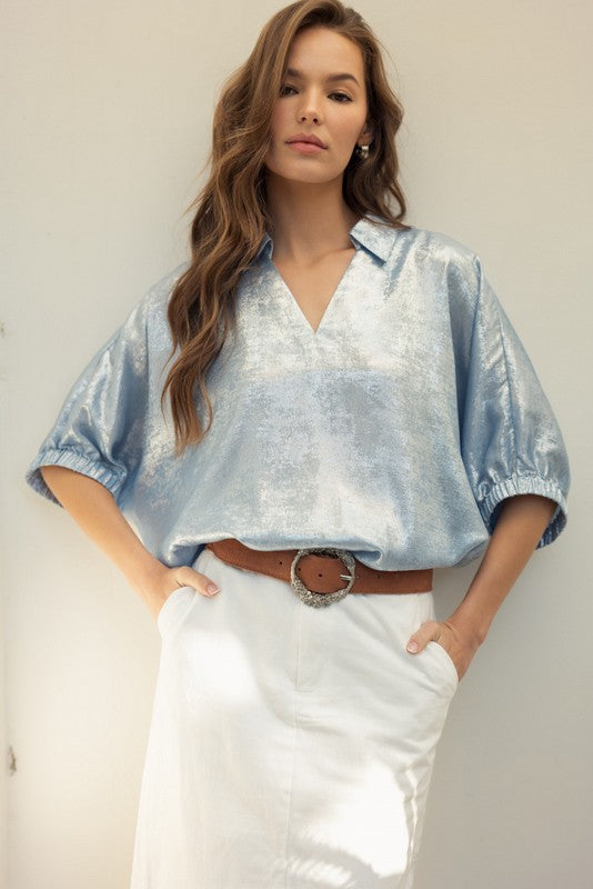 Metallic Collared Top