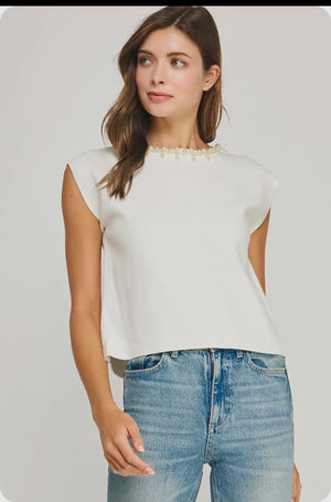 Pearl Trim Knit Top