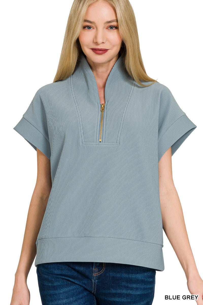 Ribbed Half Zip Top