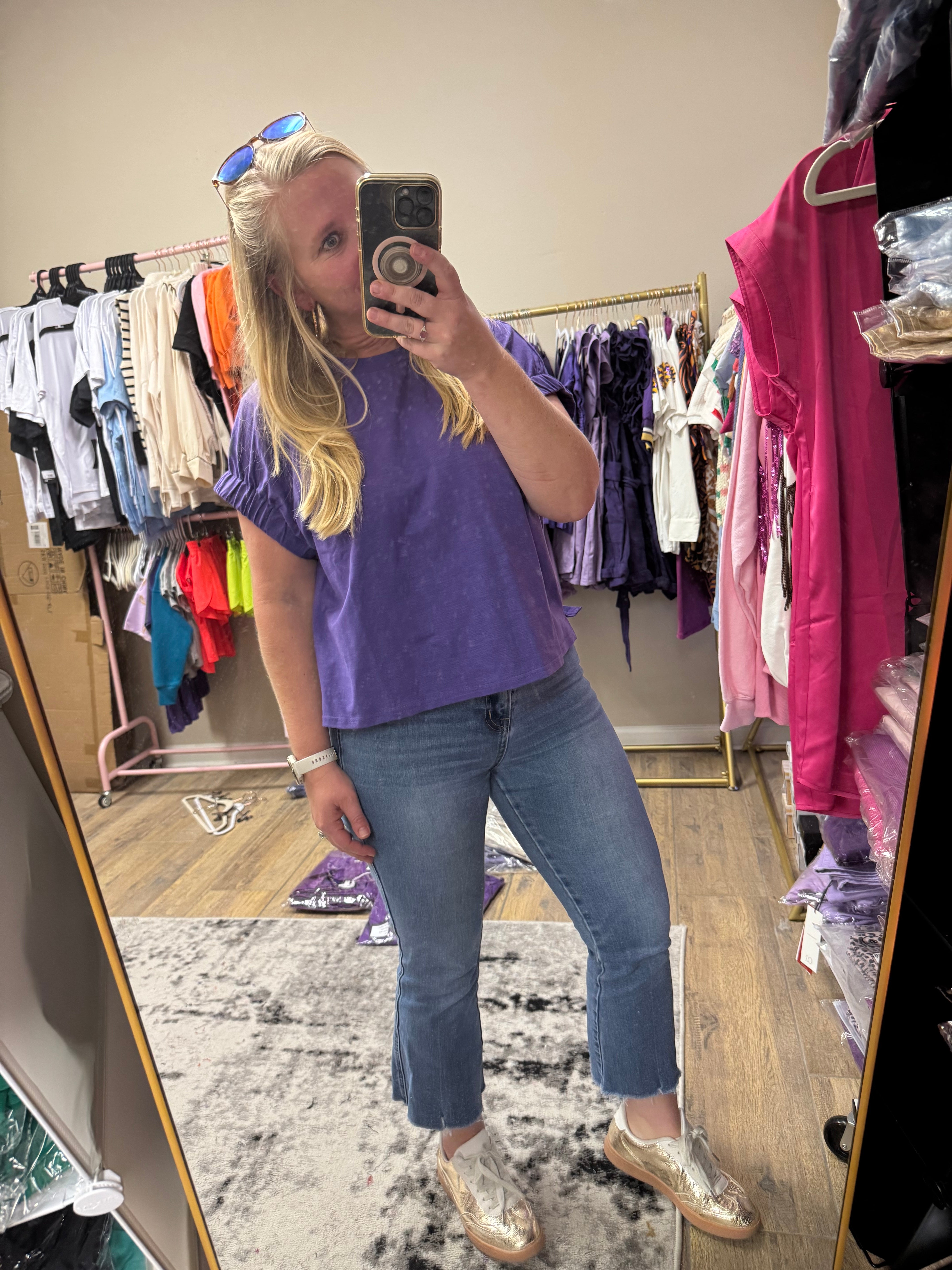 Knit Top with Elastic Sleeve