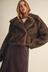 Wide Notched Lapel Faux Fur Jacket