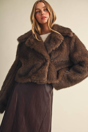 Wide Notched Lapel Faux Fur Jacket