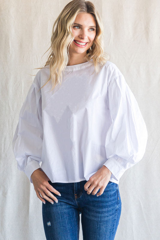 Puff Sleeve Round Neck Blouse