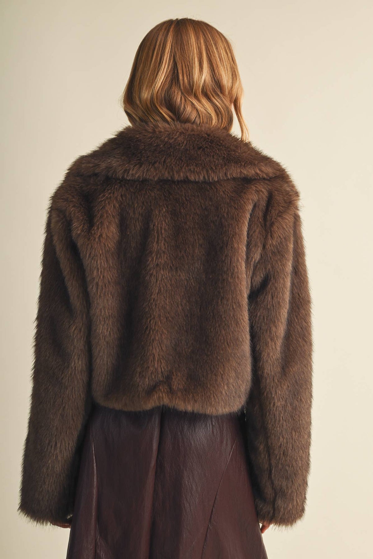 Wide Notched Lapel Faux Fur Jacket