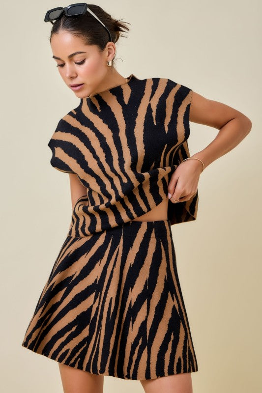 Boxy Tiger Print Mock Neck Top