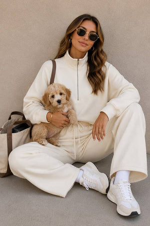 Half-Zip Lounge Wear Pant Set