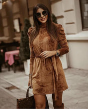 Load image into Gallery viewer, Velvet Puff Sleeve Dress
