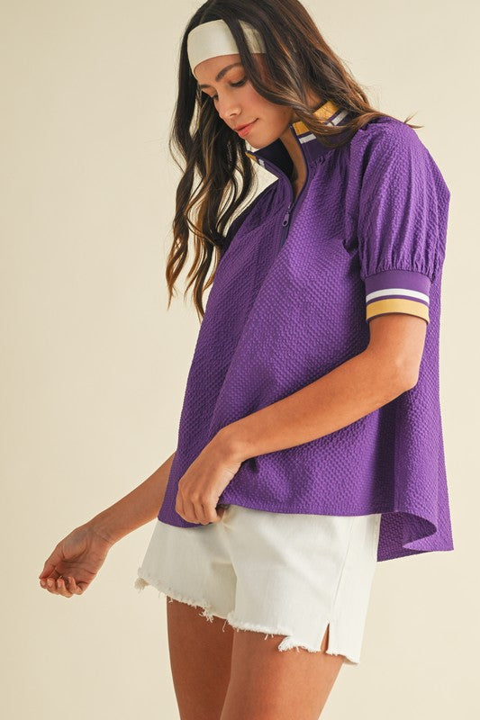 Game Day Textured Zip Up Top