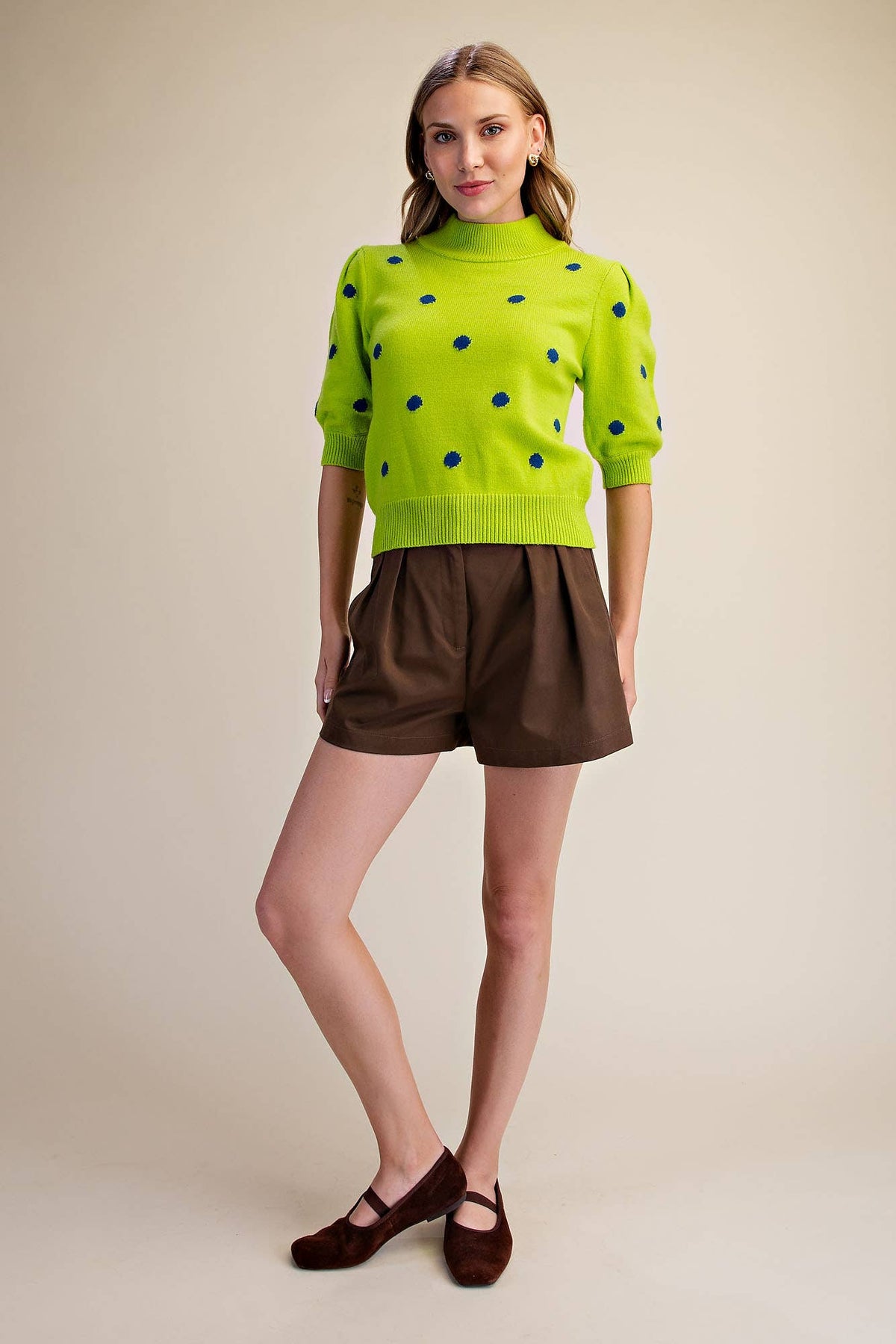 Polka Dot Mock Neck Sweater