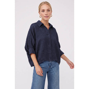 Textured Satin Dolman Short Sleeve Blouse