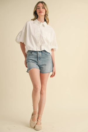 Embroidered Bubble Sleeve Top