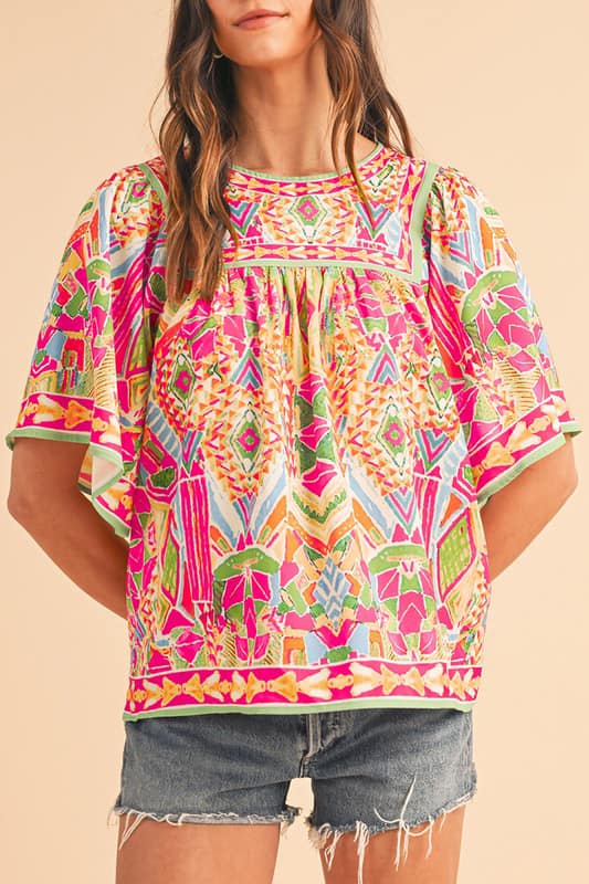 Geometric Babydoll Blouse