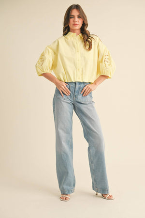 Embroidered Bubble Sleeve Top
