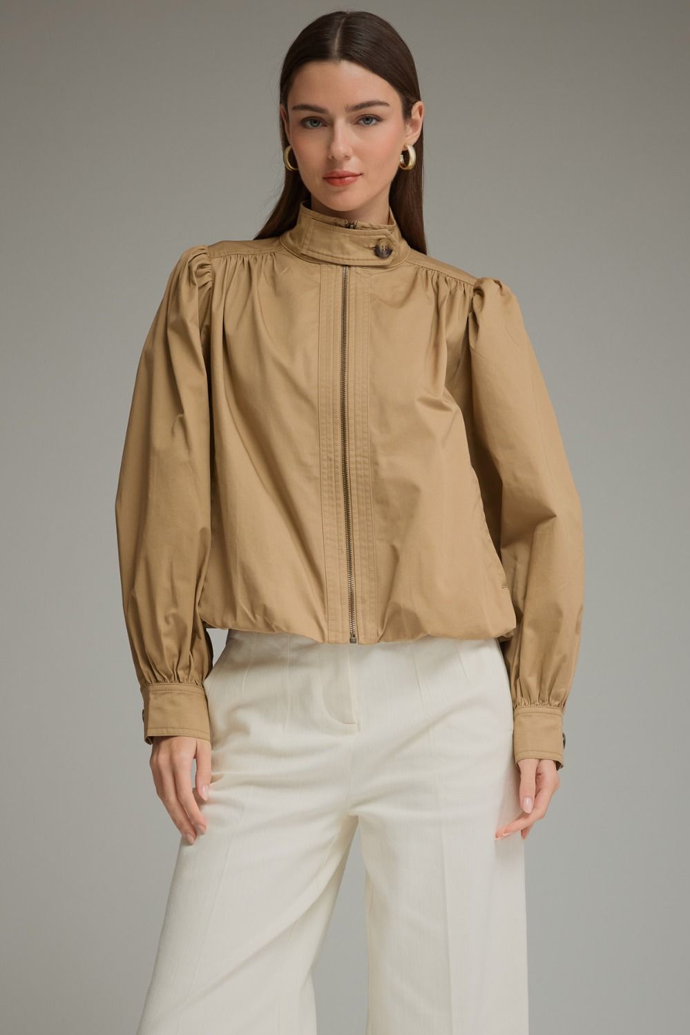 Stand Collar Puff Sleeve Jacket