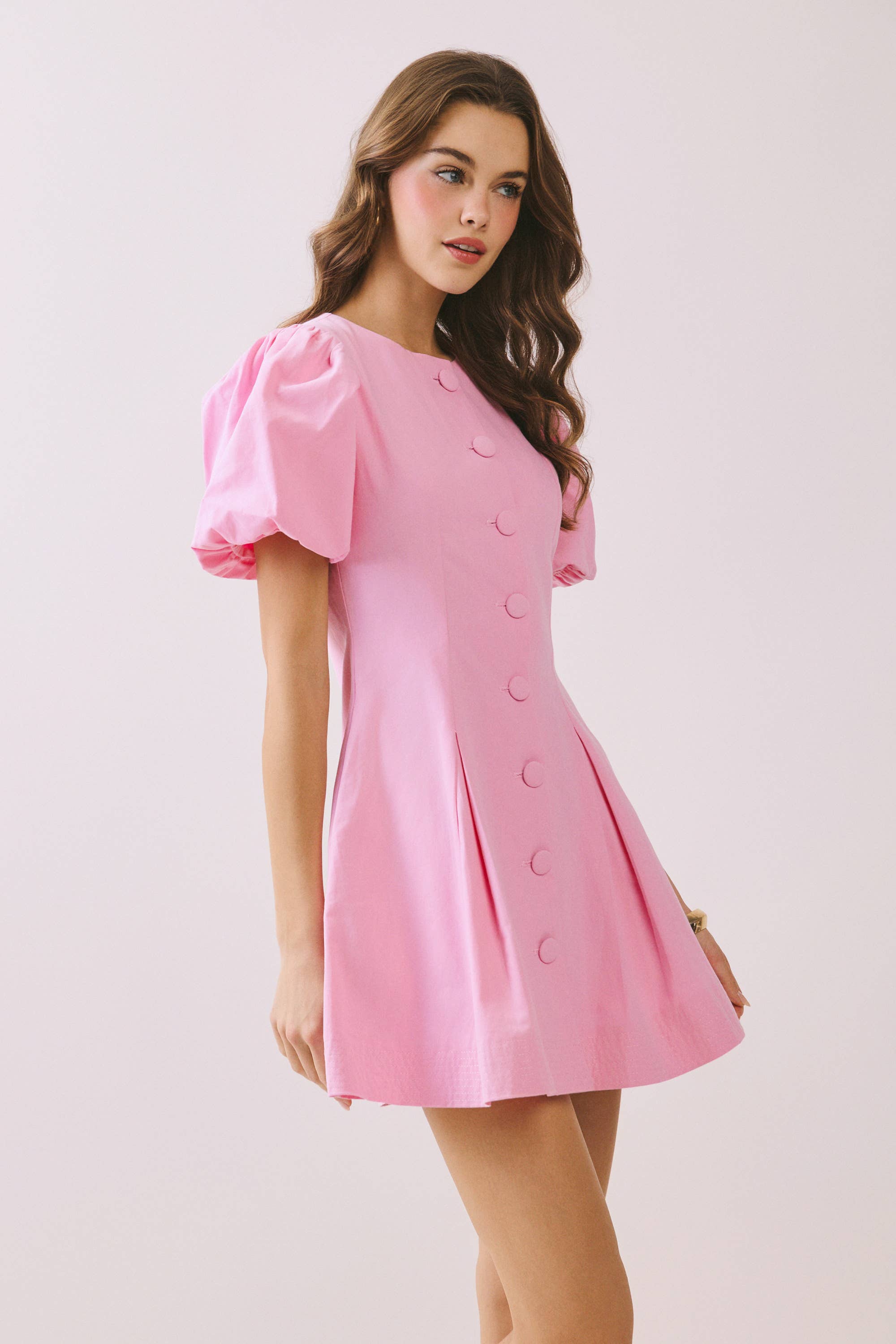 Puff Sleeves Covered Button Down Dress