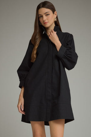 Stand Collar Balloon Sleeve Mini Dress