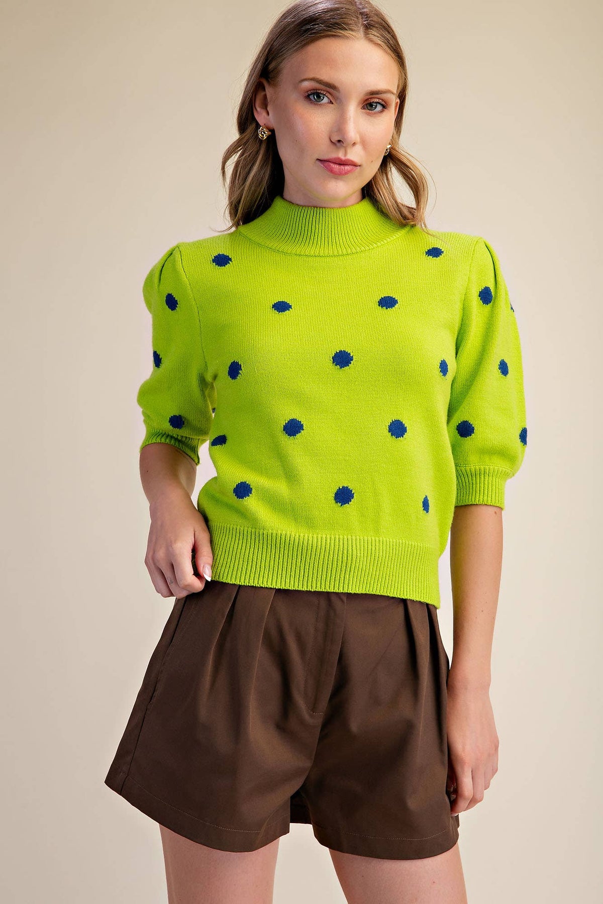 Polka Dot Mock Neck Sweater