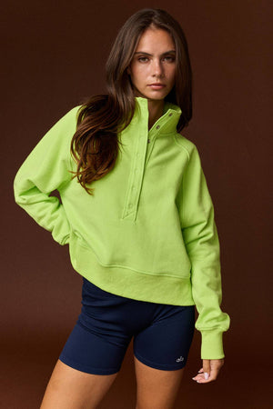 Half-Snap Button Mock Neck Pullover