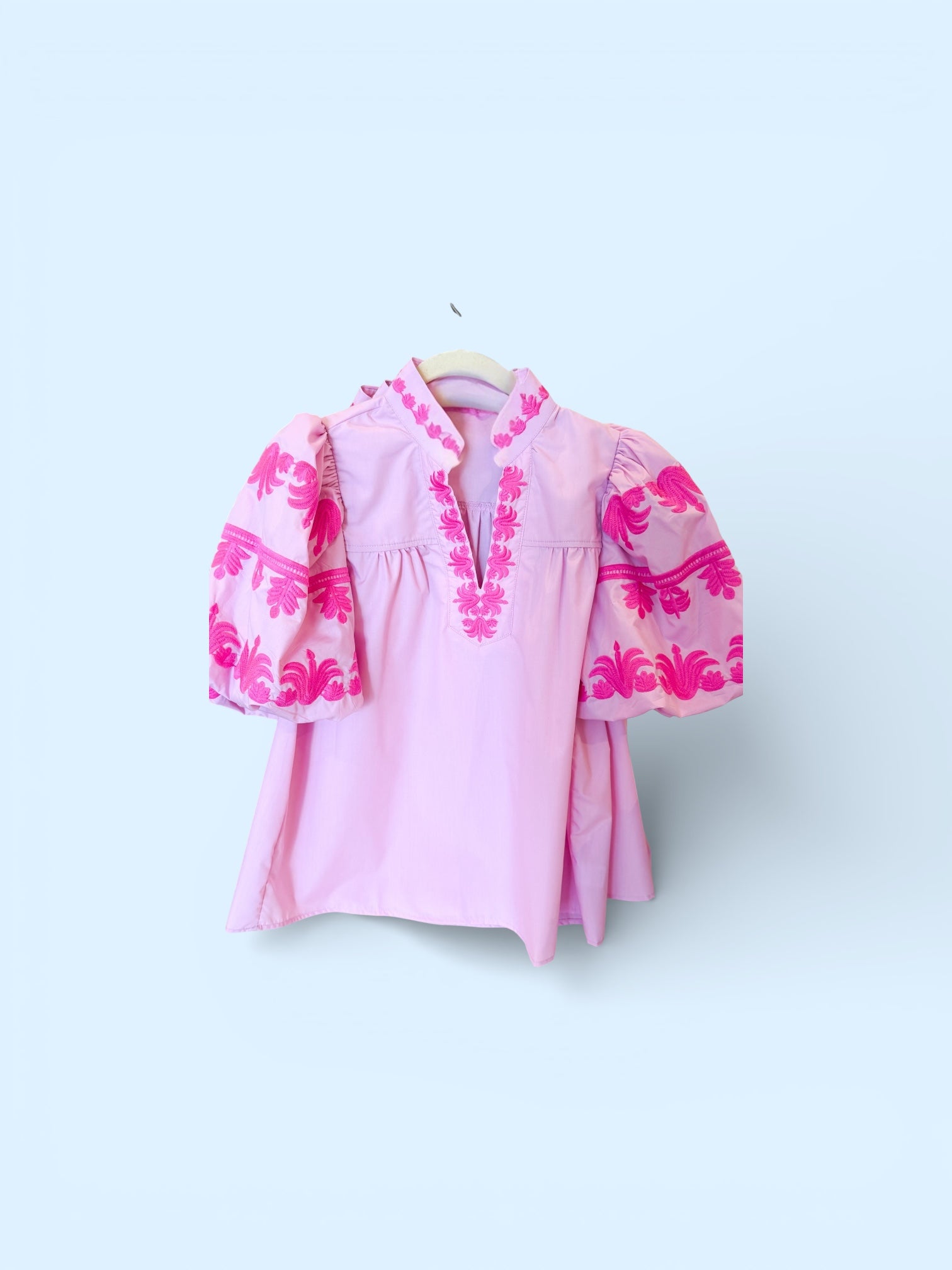 Embroidered Bubble Sleeve Top