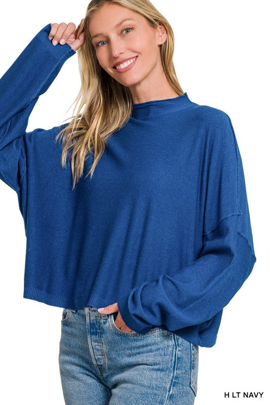 Mock Neck Drop Shoulder