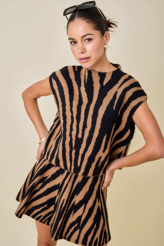 Boxy Tiger Print Mock Neck Top