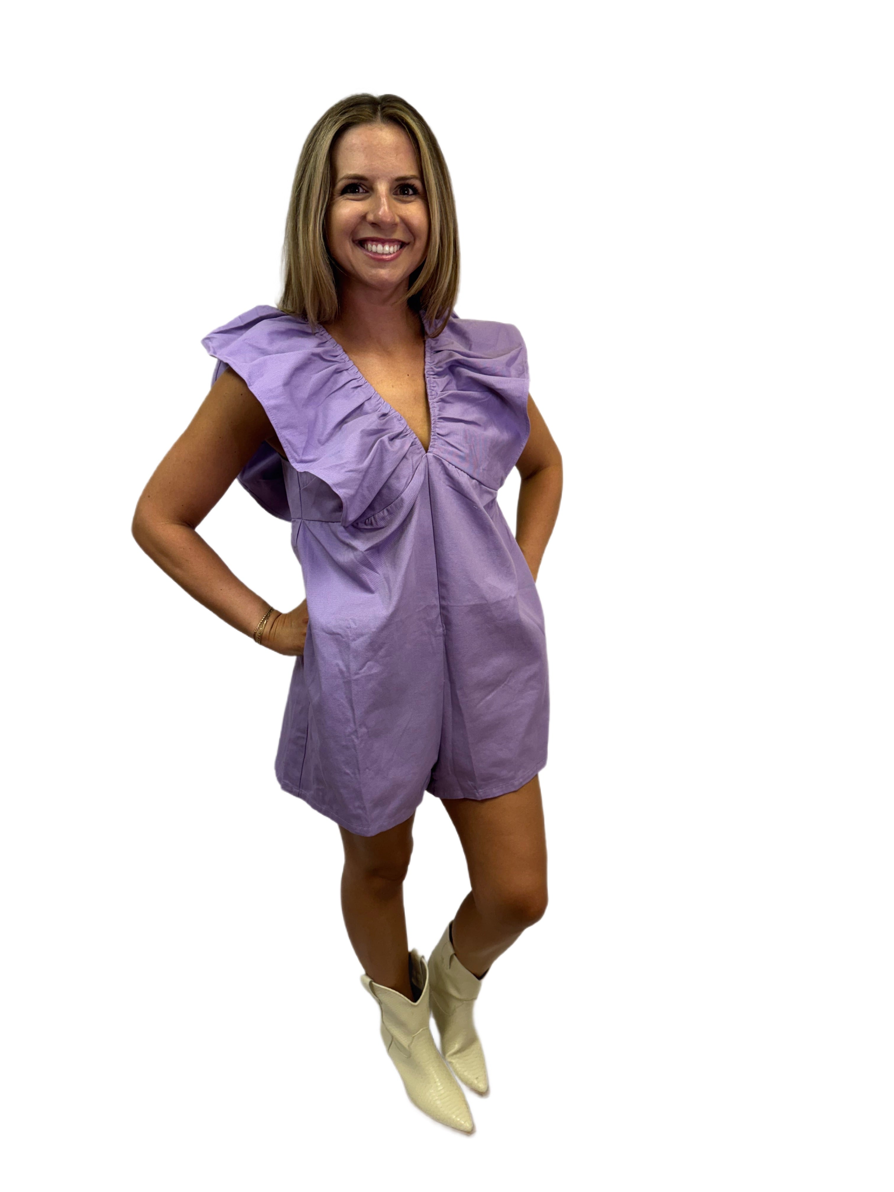 V-Neck Ruffle Sleeve Romper