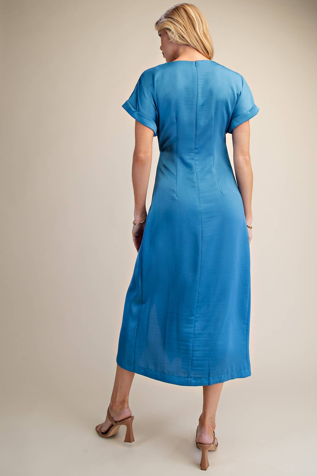 Gathered Metal Trim Midi Dress