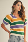 Puff Sleeve Stripe Mardi Gras Knit