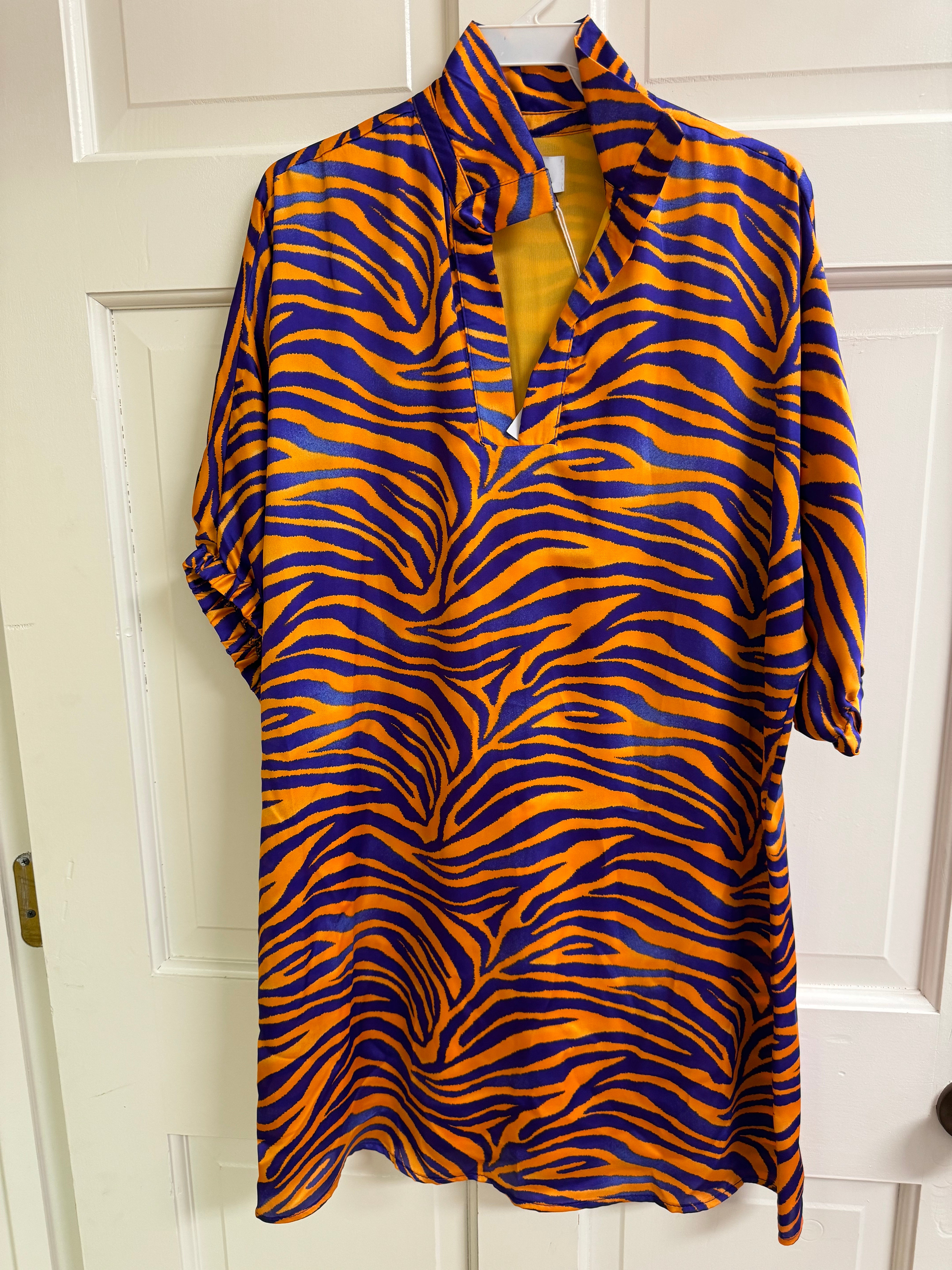 Stand Collar Tiger Dress