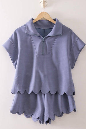 Half-Zip Scalloped Set