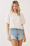 Embroidered Eyelet Bubble Sleeves Blouse
