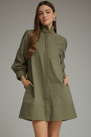 Stand Collar Balloon Sleeve Mini Dress