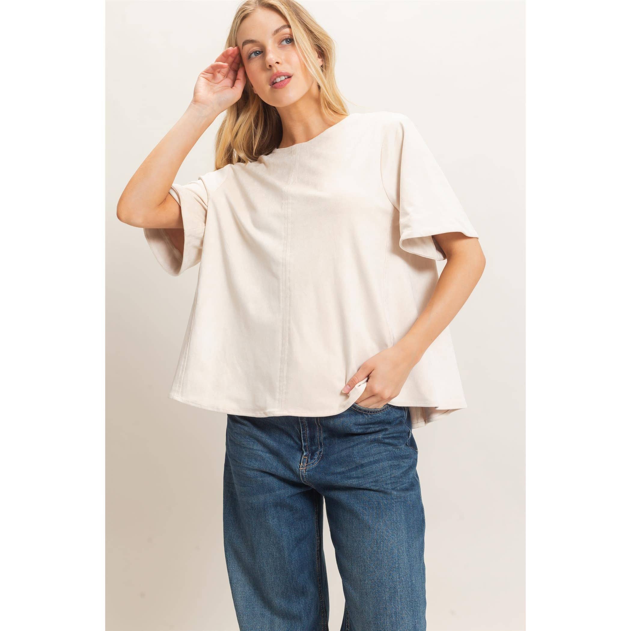 Suede Boat Neck Top (mid-September)