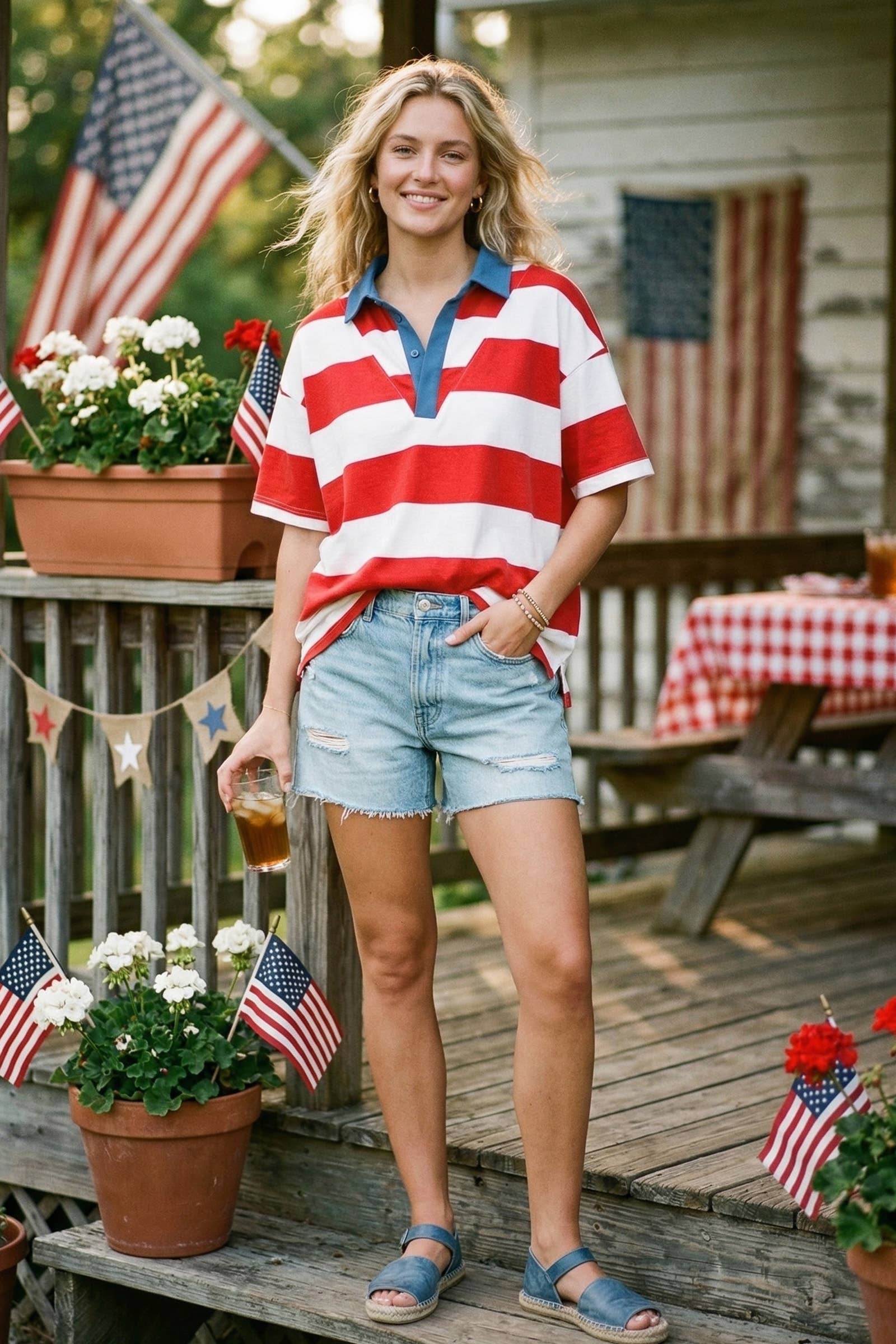 Americana Stripe Collared Top
