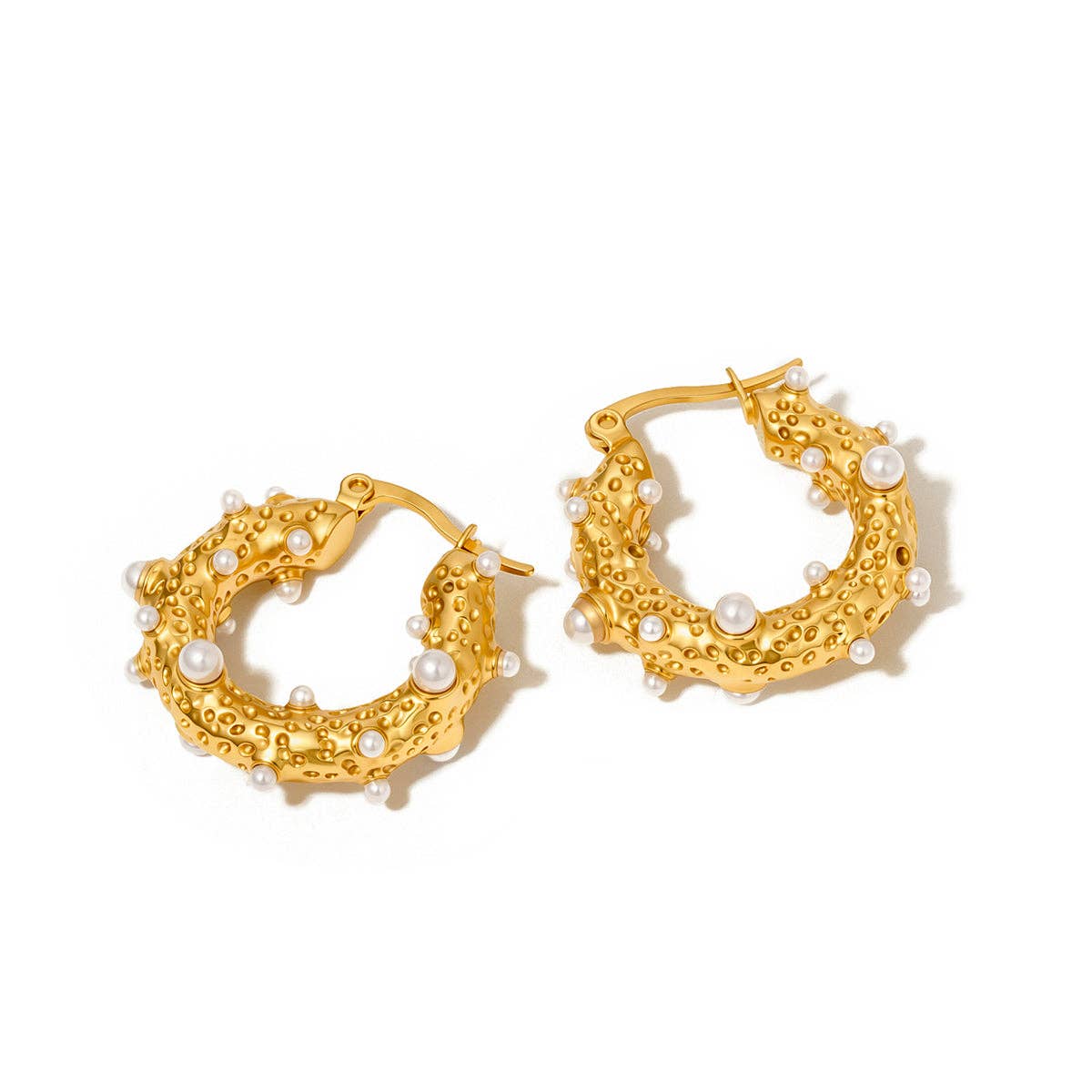 Textured Pearl Huggie Hoops - WATERPROOF