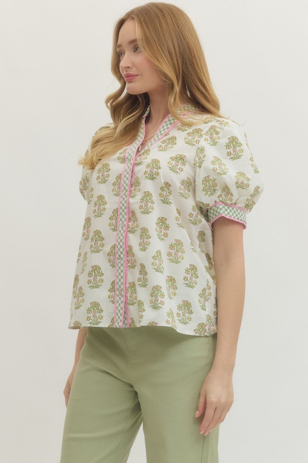 Floral Gingham Contrast Blouse