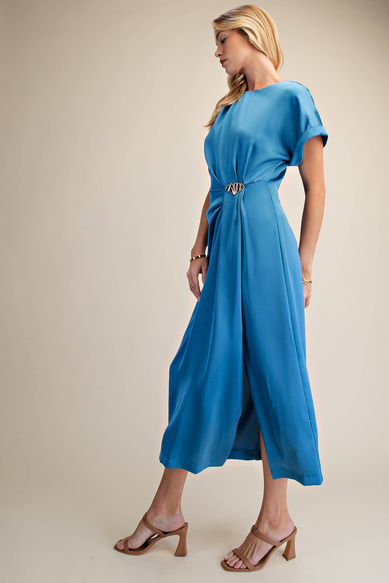 Gathered Metal Trim Midi Dress