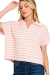 Stripe Split Neck Collared Top