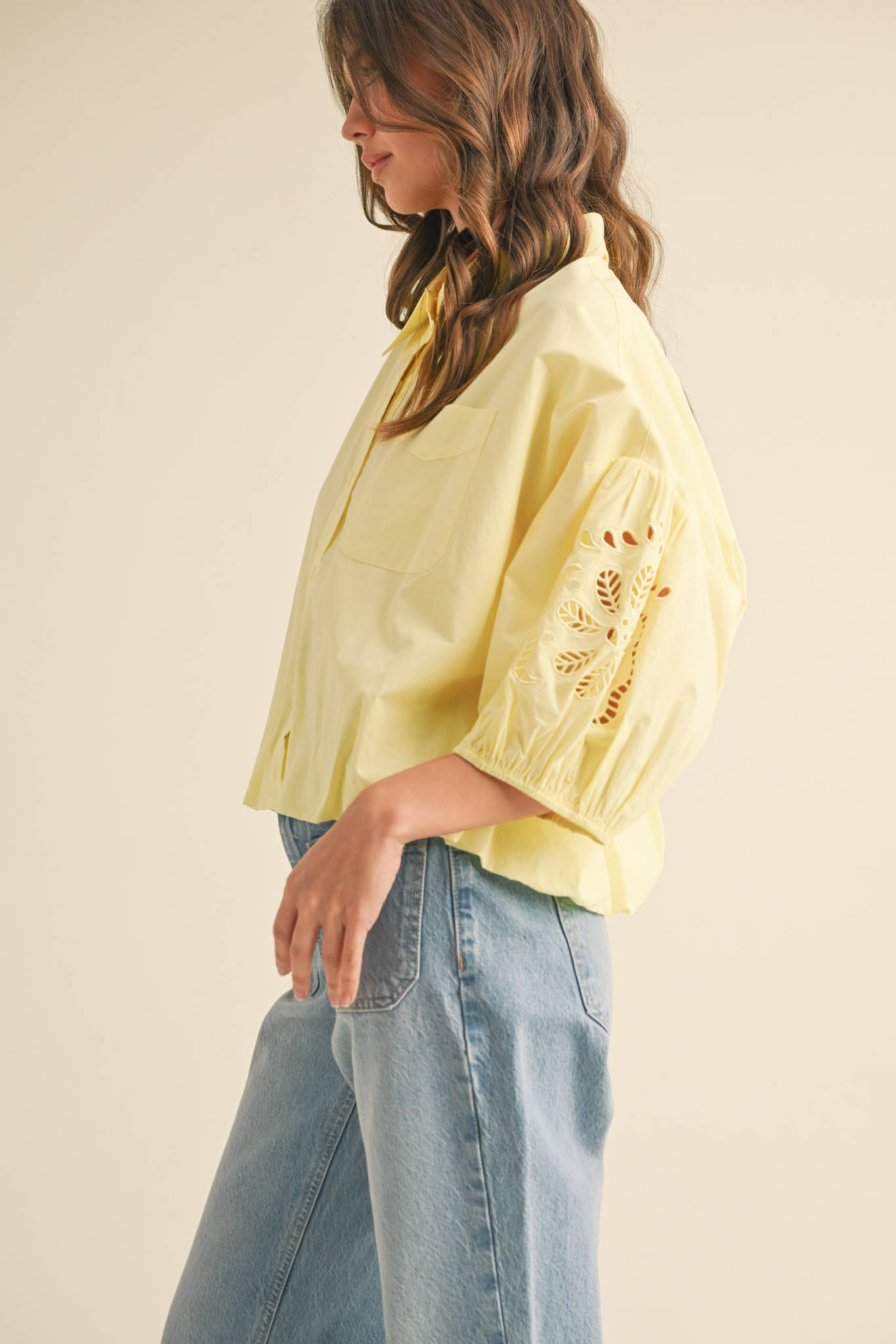 Embroidered Bubble Sleeve Top