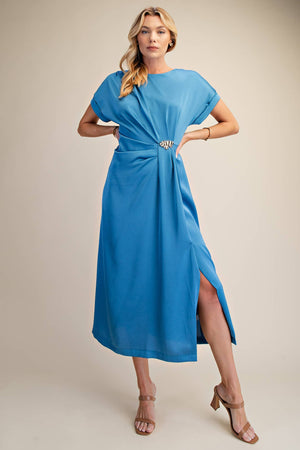 Gathered Metal Trim Midi Dress