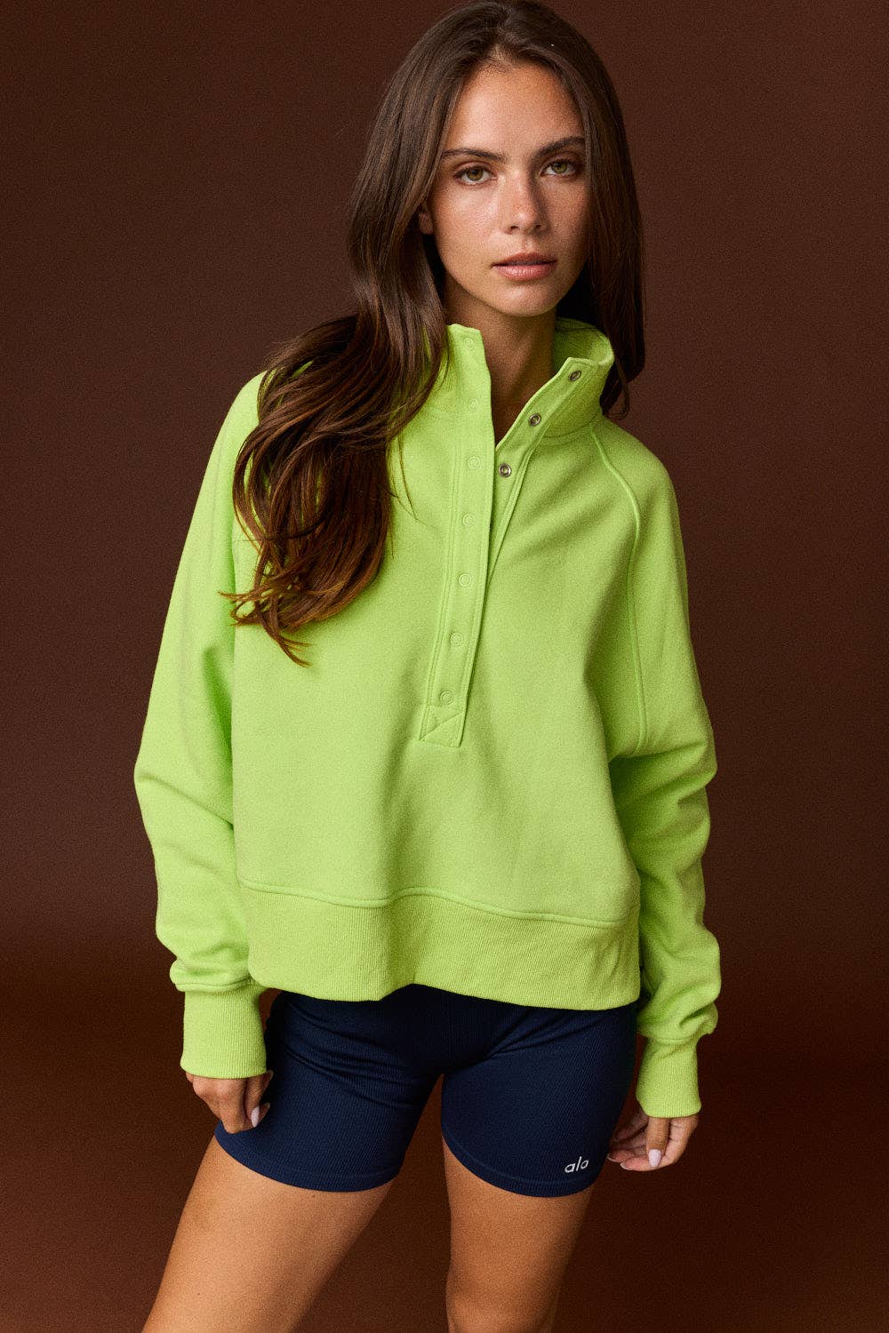 Half-Snap Button Mock Neck Pullover
