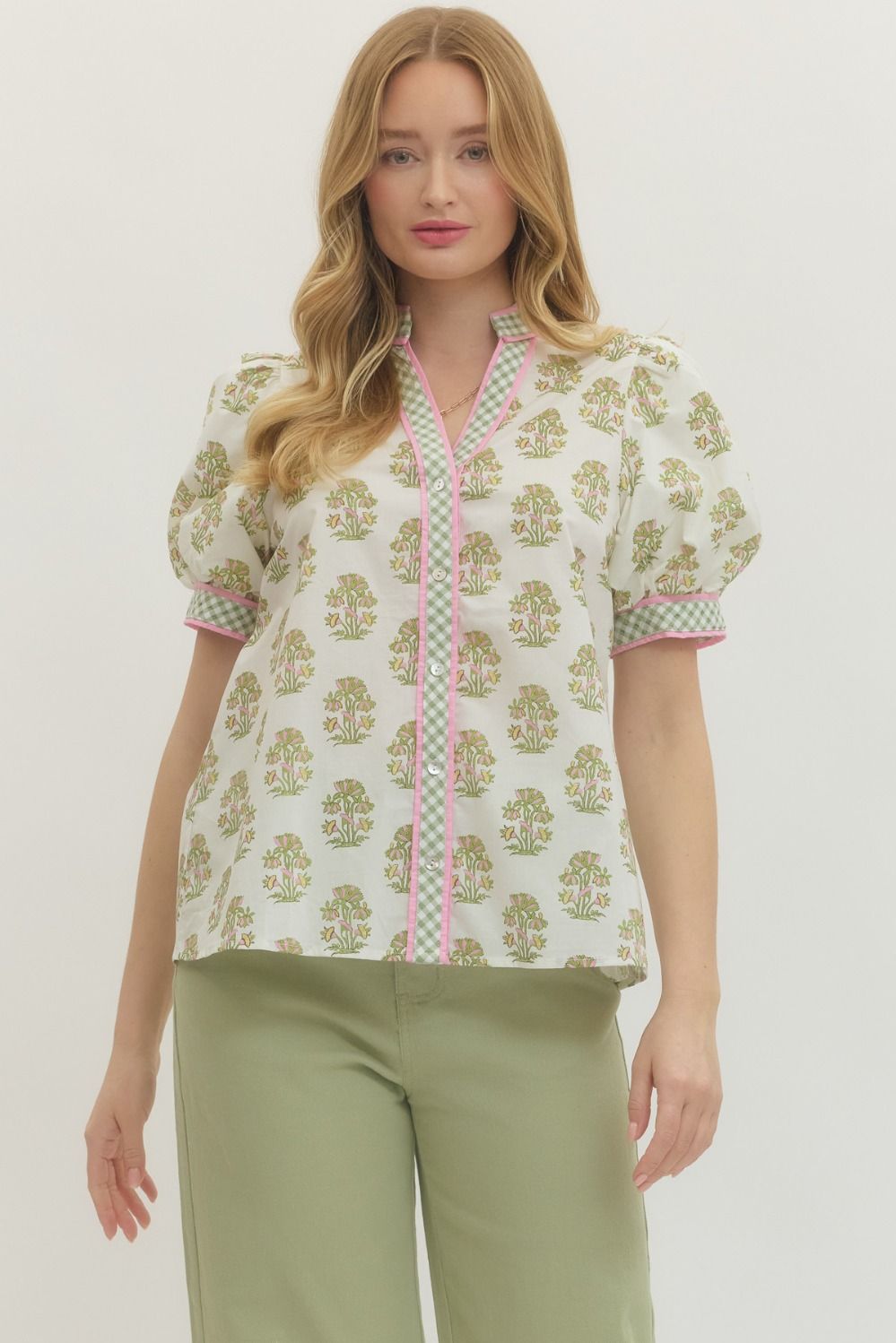 Floral Gingham Contrast Blouse